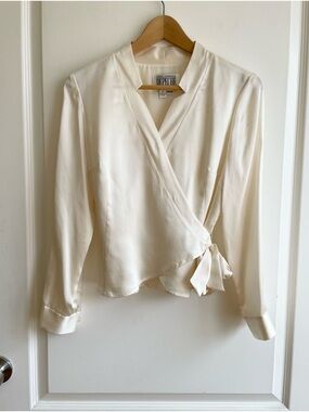 Vintage 90s Silk Wrap Top Size 6 Minimalist Parisian Old Money